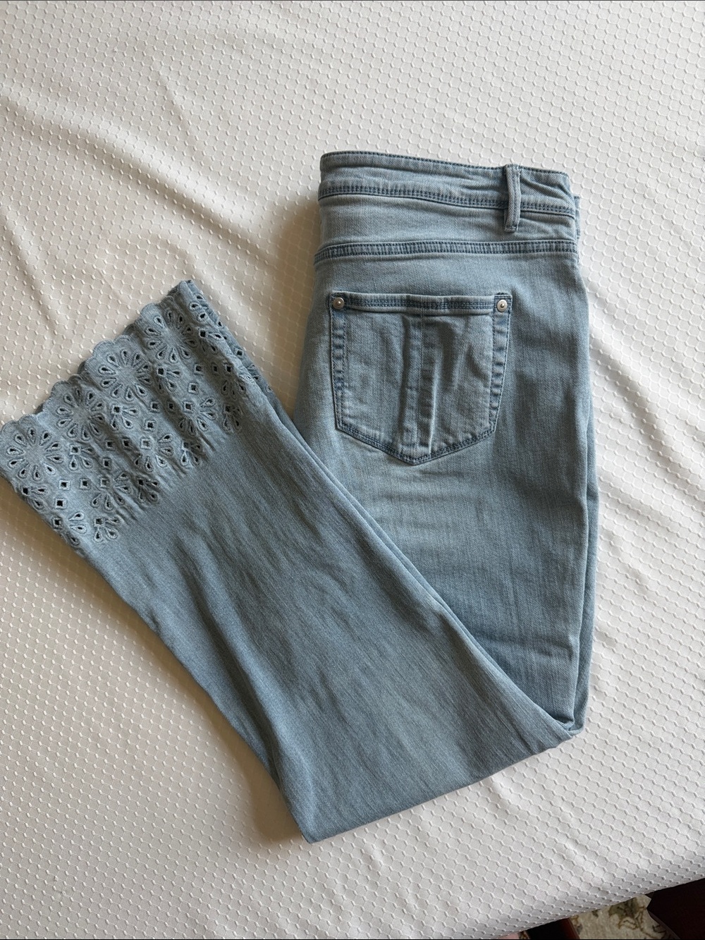 J. Jill Light Blue Cropped Flare Jeans with Lace Trim